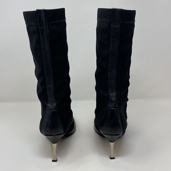 Timothy Hitsman Leather & Spandex Metal Heel Calf Length Boots - Picture 6 of 11